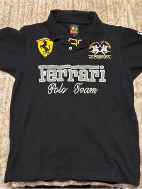 Ferrari Black Polo with White Embroidered Logo and Yellow Crest